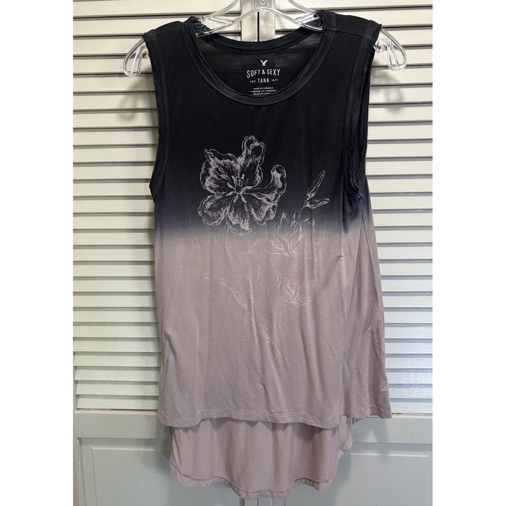 American‎ Eagle Soft & Sexy Ombré Tank Top Size XS Relaxed Pink/Gray Flower
